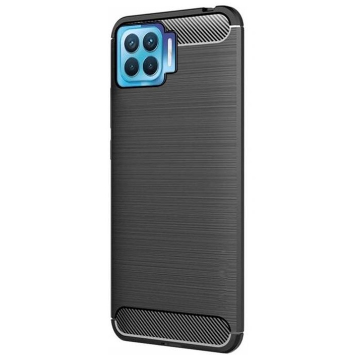 Husa de silicon pentru Oppo A73, TPU Ultra Protect Slim Anti-Soc, Fibra de Carbon, Negru