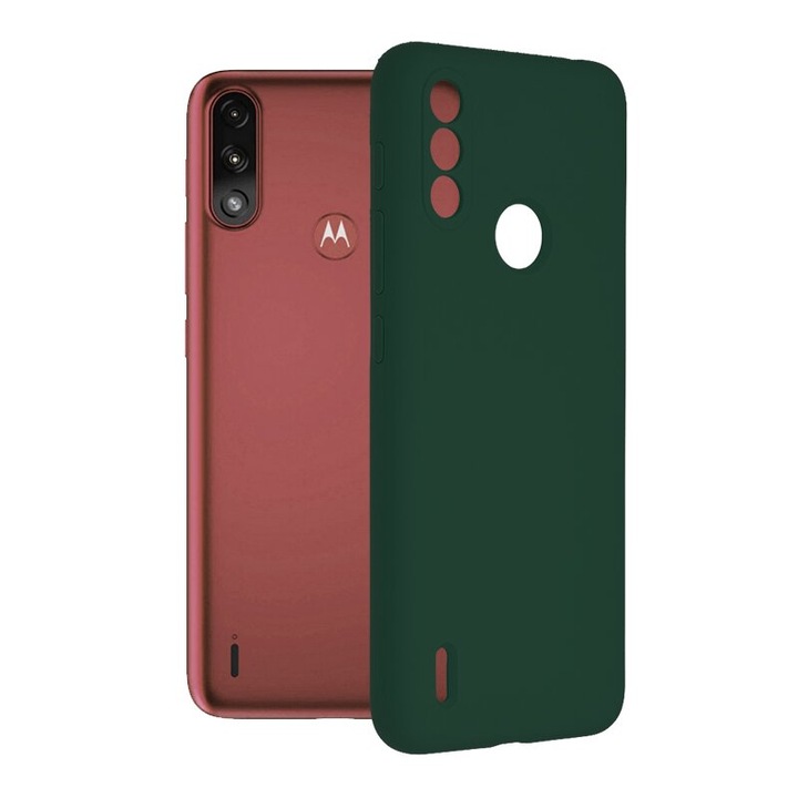Husa de silicon pentru Motorola E7 Power, Interior Microfibra si Protectie Camera, Verde
