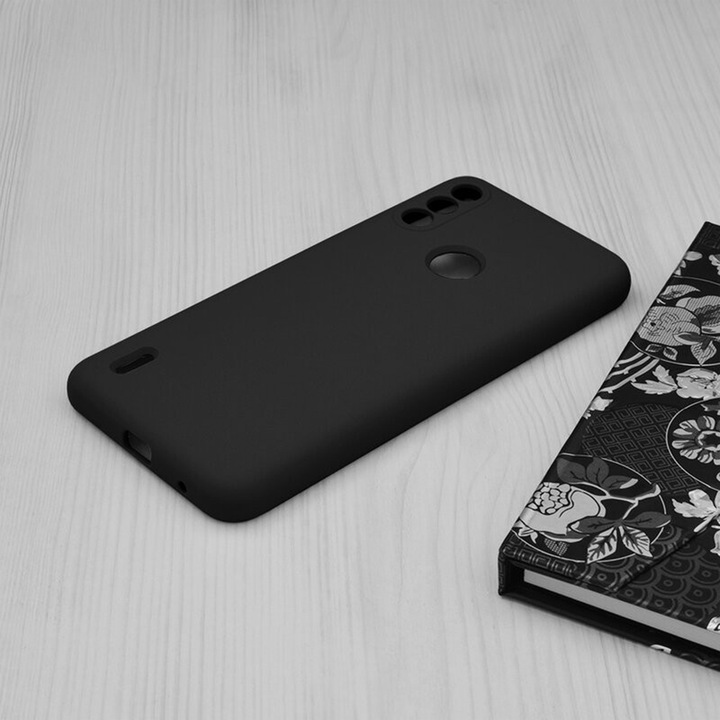 Husa de silicon pentru Motorola Moto E7 Power, Interior Microfibra si Protectie Camera, Negru