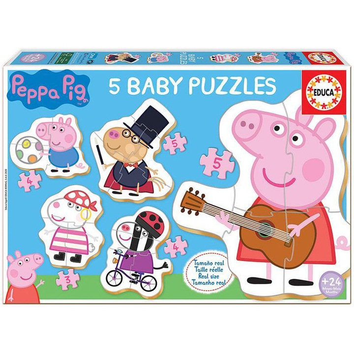 Пъзел 5 in 1 Educa Baby - Peppa Pig 3/4/5 части