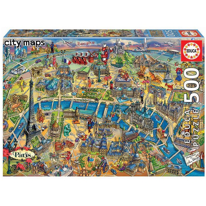 Пъзел Educa - City Maps, Paris, 500 части