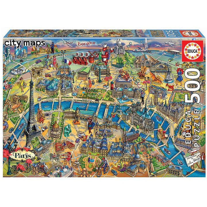 Пъзел Educa - City Maps, Paris, 500 части