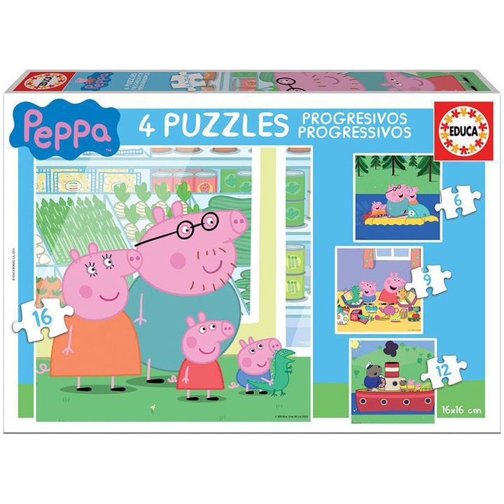 Educa Progressive puzzle - Peppa Pig, 6/9/12/16 darab