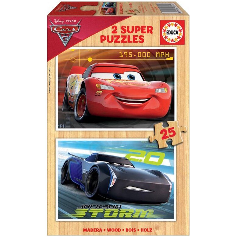 Puzzle lemn 2 in 1 Educa - Disney Cars 3, 2 x 25 piese 