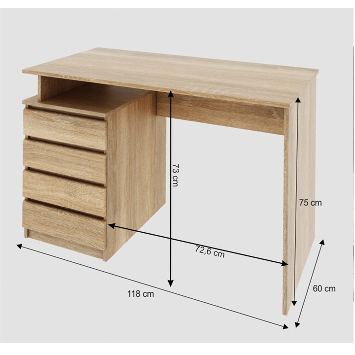 Birou PC din pal maro stejar sonoma Hany 118x60x75 cm