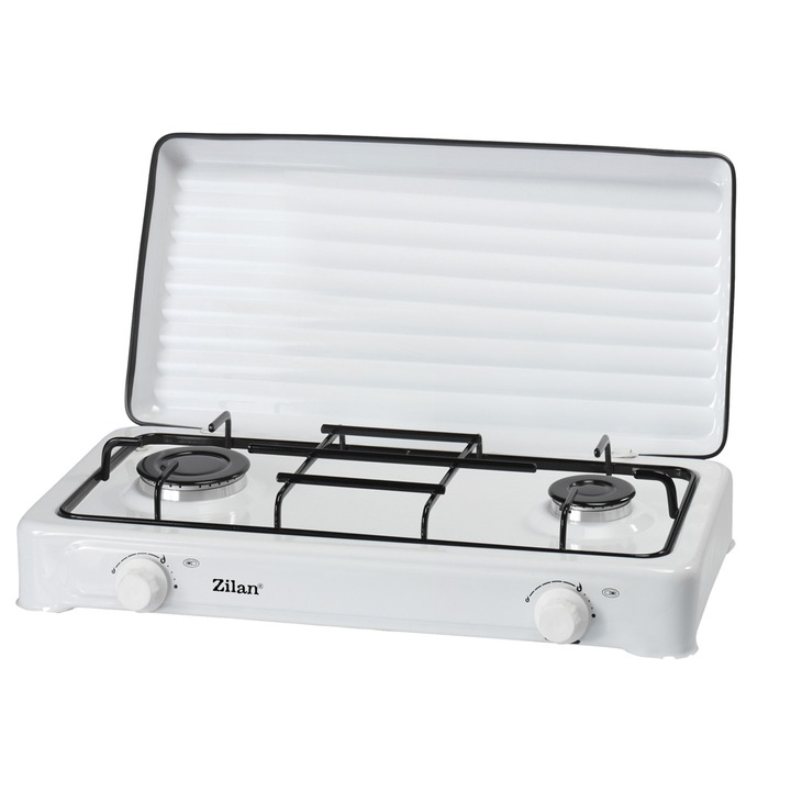 Газов котлон с две нагревателни зони ZILAN ZLN-0025, 58x36 cm, LPG, Емайлиран, Бял