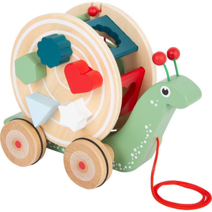 Дървена играчка за дърпане Small Foot, охлювче със сортер, многоцветна