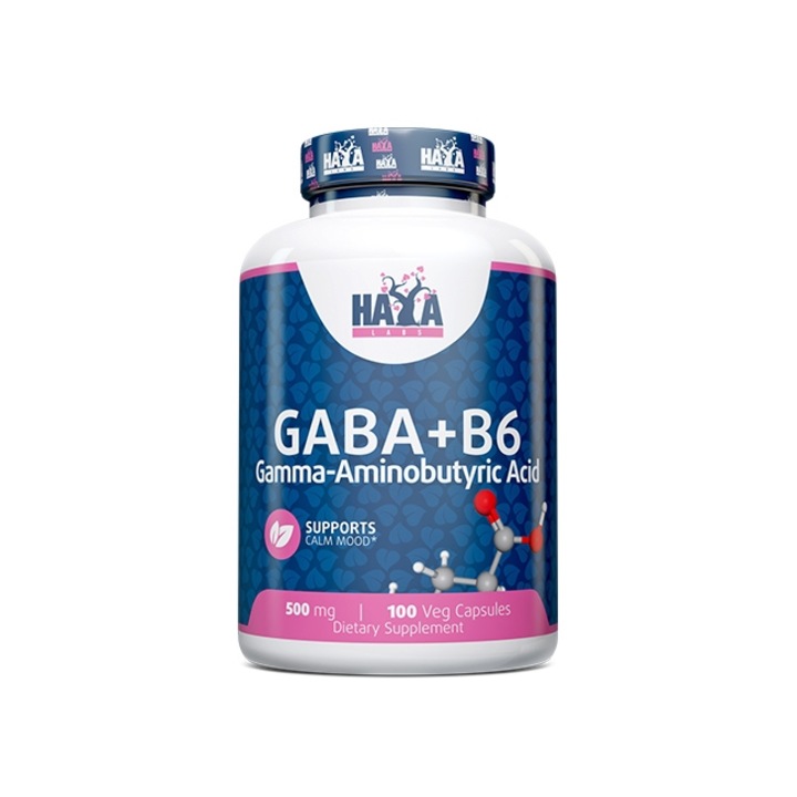 Supliment Alimentar, Haya Labs, Gaba (Acid gama-aminobutiric) plus B6, 100 Capsule