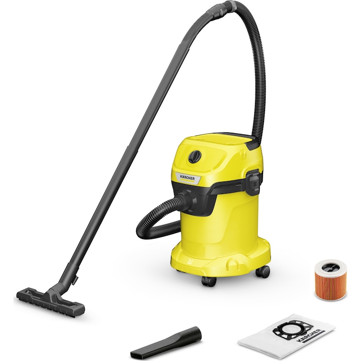 Aspirator multifunctional Karcher WD 3 V-15/4/20, aspirare umeda si uscata, 15l, furtun 1.8m, 1000W, functie de suflare , galben/Negru