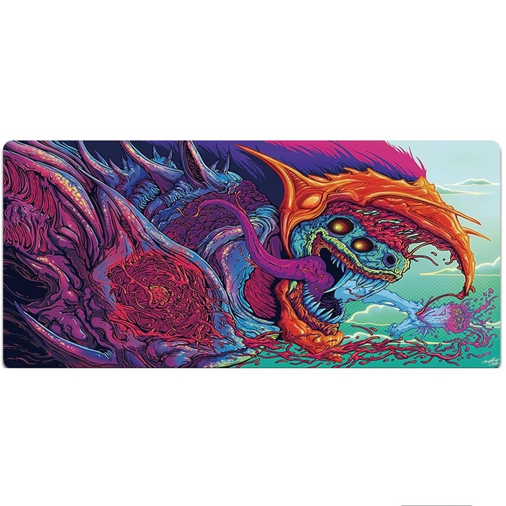 Mousepad Profesional pentru Gaming, 90 x 40 cm, Baza Cauciucata si Cusaturi Laterale, Compatibil Laptop sau Calculator, Premium, Dragon, Original Deals®