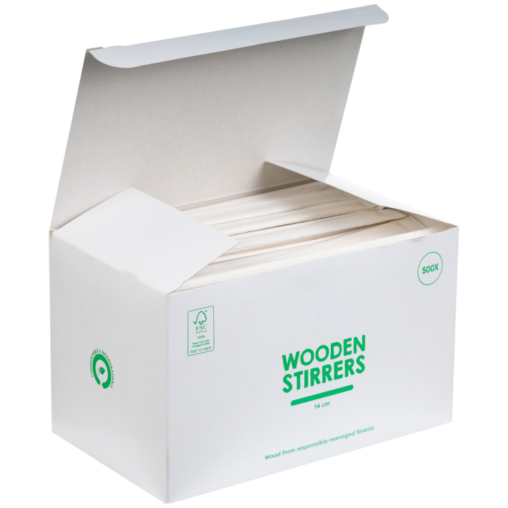 Комплект дървени бъркалки за кафе, Опаковани индивидуално, 14 см, 500 броя