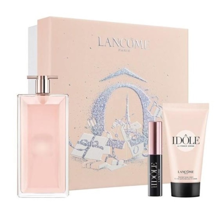 Lancome Idole szett, női: parfümvíz, 50 ml + testápoló krém, 50 ml + szempillaspirál, 2,5 ml
