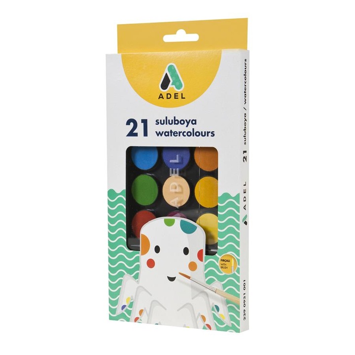 Acuarele cu pensula cu 21 Culori, Adel, Multicolor