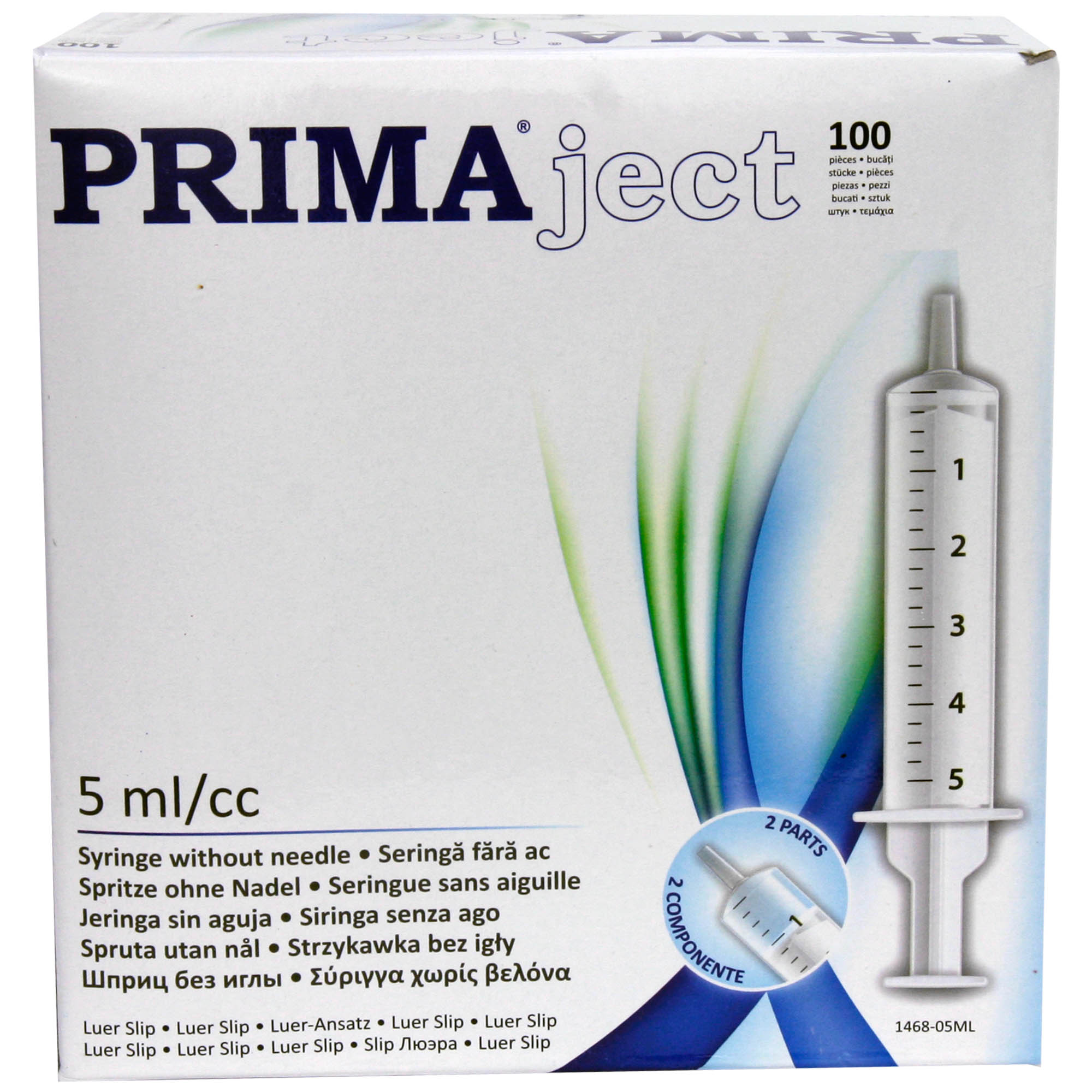 Комплект спринцовки Prima, 5 ml, без игла, Luer Slip, стерилни, 2 части .