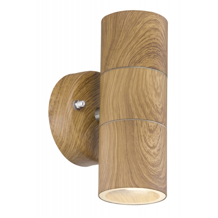 Aplica de exterior, aspect lemn, otel inoxidabil, sticla transparenta, 2 becuri, dulie GU10, 3201W-2, Globo