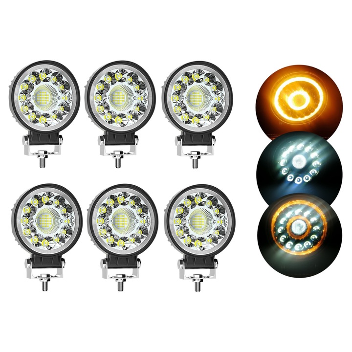 Set 6X LED Lampa Auto Flexzon, Offroad, Rotund, Alb si Glaben, 40W, 4000lm, 12V-24V