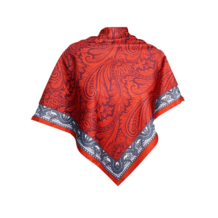 Дамски шал, абстрактен принт, червено/сив, 90х90см