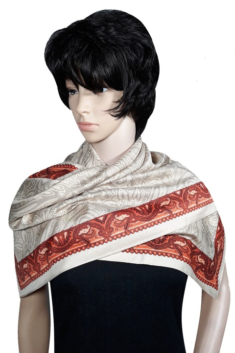 Дамски шал, абстрактен принт, бежов, 90х90