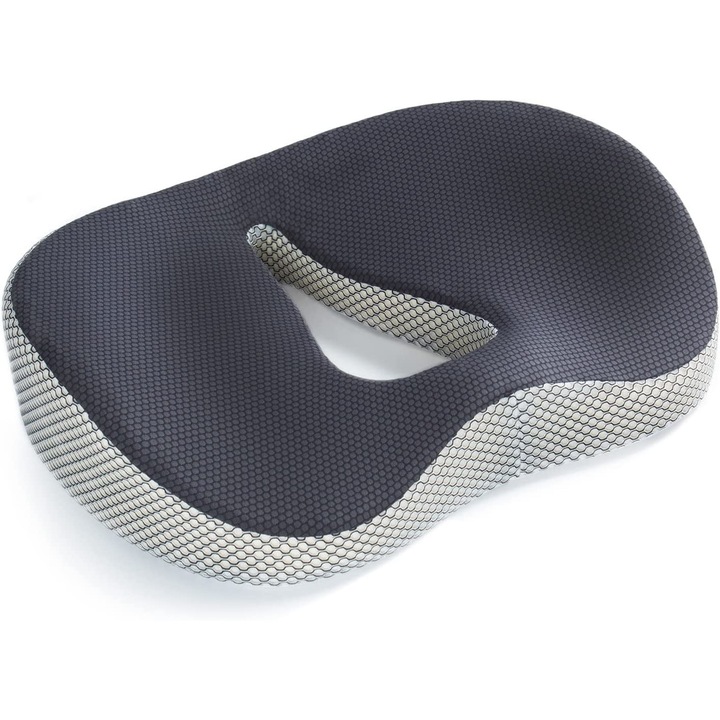 OEM ortopéd ülőpárna, irodai székhez vagy autósüléshez, memóriahab, légáteresztő és csúszásmentes huzat, farokcsont kényelem, deréktáj védelme, isiász, csípőfájdalmak, aranyér esetén hasznos, szürke/fehér
