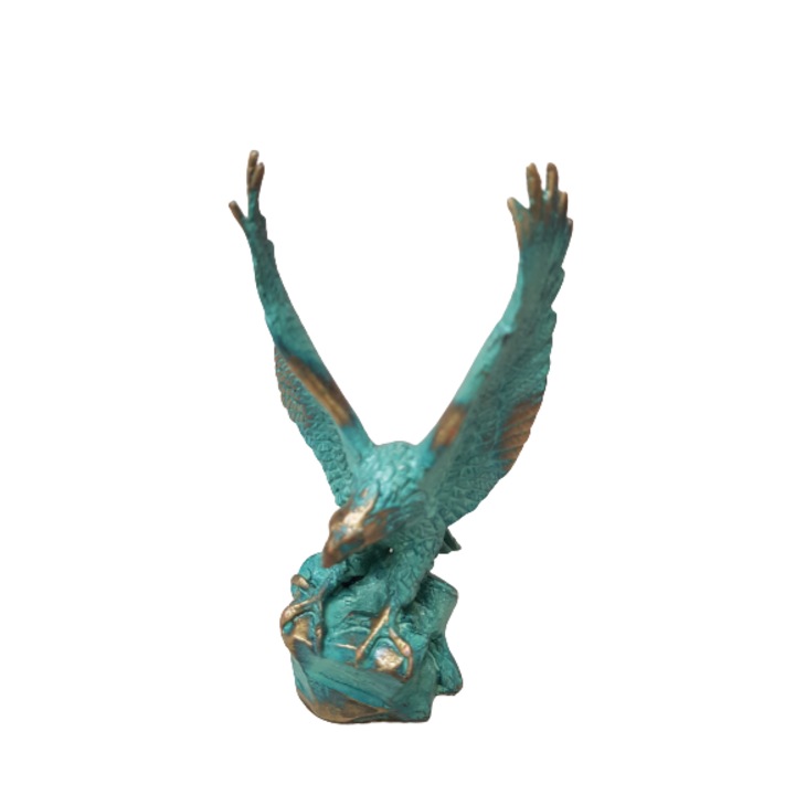 Ahelos Eagle figura, Fém, Zöld oxidáció, 12 cm