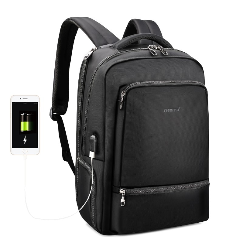 Rucsac laptop 15.6", impermeabil, cu buzunar antifurt si port USB, Tigernu, 45x31x19 cm, Negru