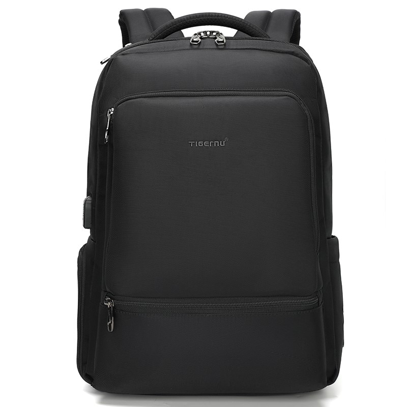 Rucsac laptop 15.6", impermeabil, cu buzunar antifurt si port USB, Tigernu, 45x31x19 cm, Negru