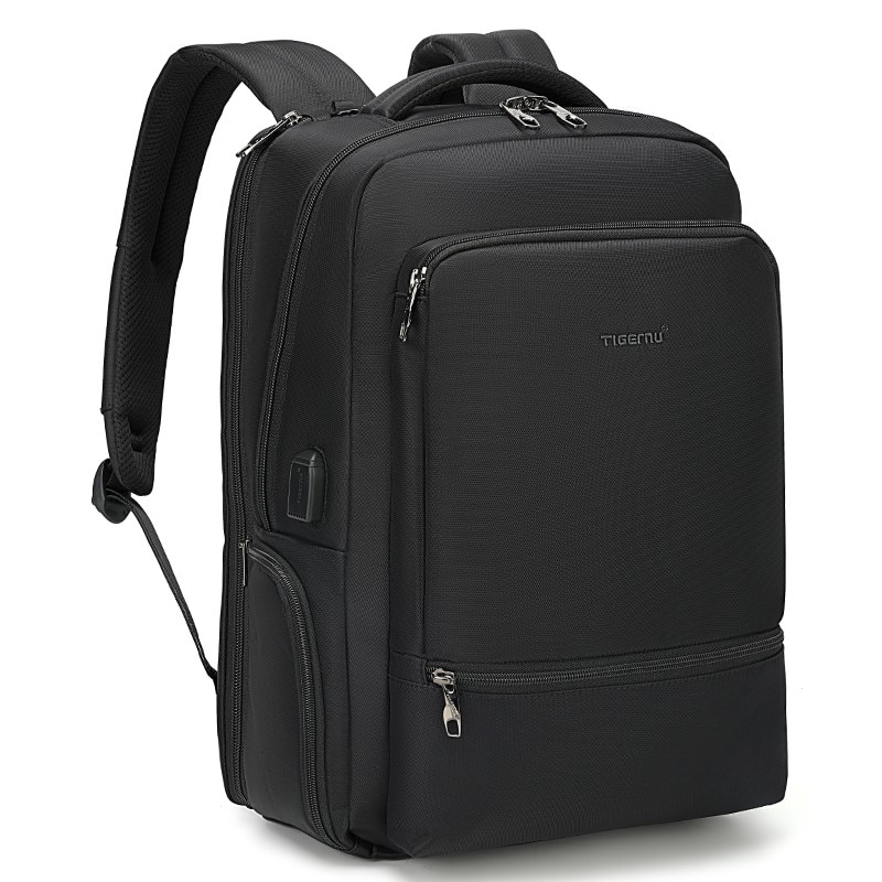 Rucsac laptop 15.6", impermeabil, cu buzunar antifurt si port USB, Tigernu, 45x31x19 cm, Negru