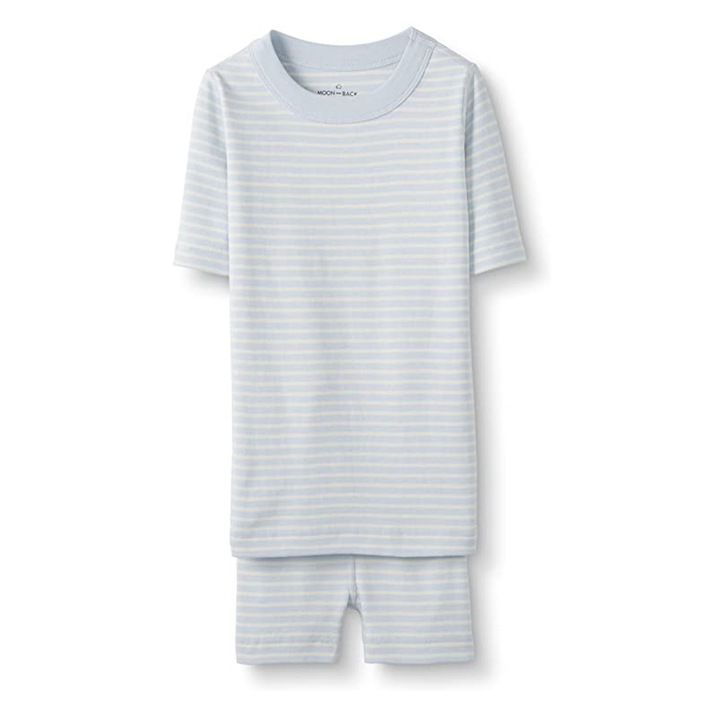 Set pijama pentru copii Moon and Back, 2 piese, cu mâneci scurte de sus și de jos, bumbac, Albastru
