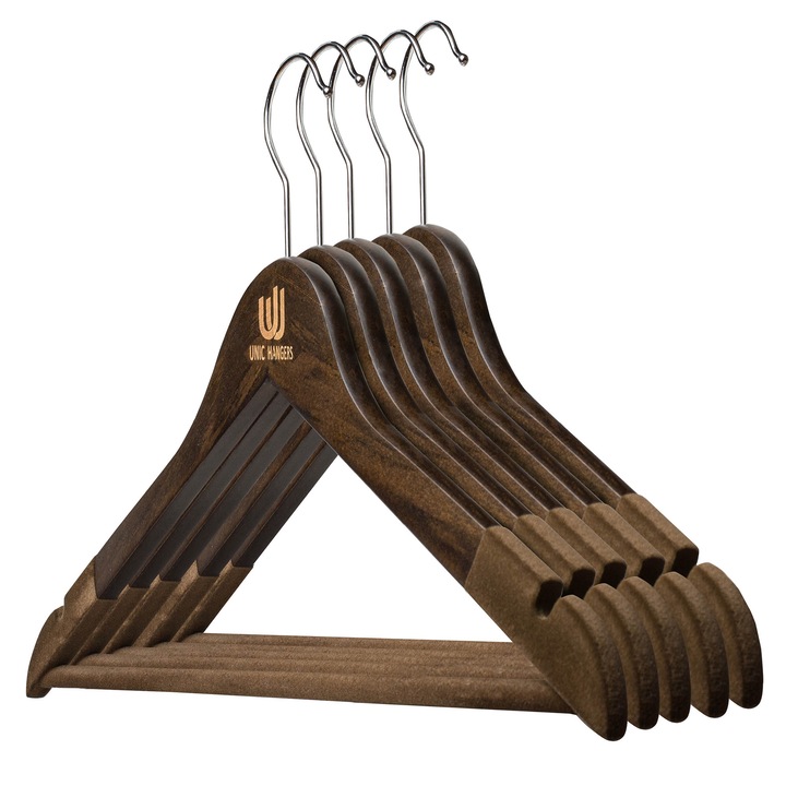Комплект закачалки Unique Hangers, с кадифени ръбове и класически дизайн, 5 бр