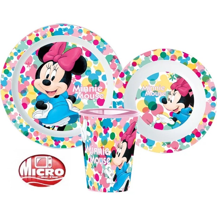 Set mic dejun melamina 3 piese Minnie Mouse, Dots Multicolor 0.430 l