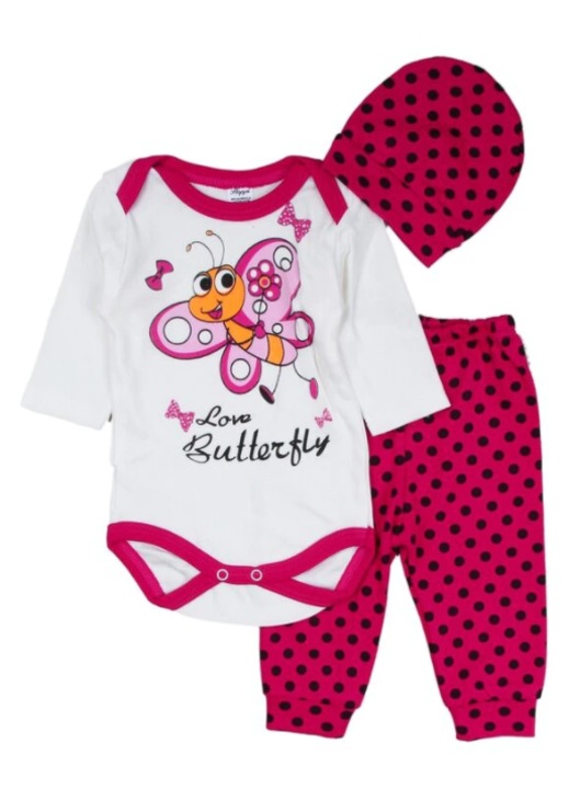 Compleu pentru bebelusi, 3 piese, Bubu-Still, albinuta, roz
