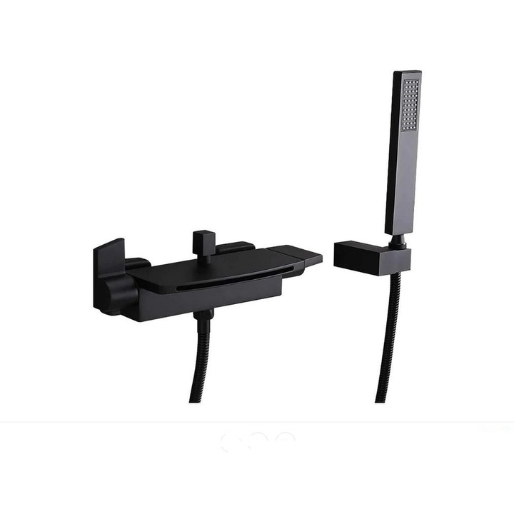 Baterie de cada cu montaj in perete, cascada si dus de mana, negru mat, AquaSpa