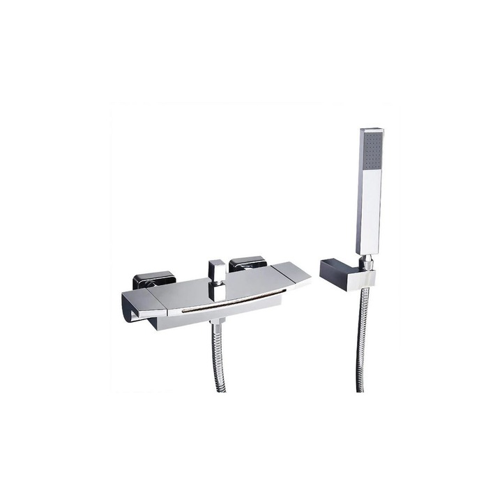 Baterie de cada cu montaj in perete, cascada si dus de mana, crom lucios, AquaSpa