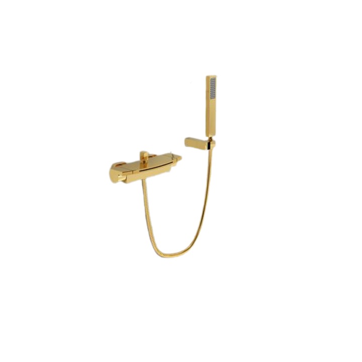 Baterie de cada cu montaj in perete, cascada si dus de mana, Gold, AquaSpa