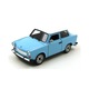 Welly 24037BLW kék-fehér 1:24 15cm kétütemű kék Trabant 601 DeLuxe 2T Trabi fehér tetővel, részletgazdag fém modell autó, nyitható ajtókkal és motorháztetővel