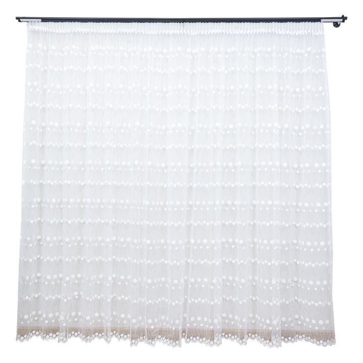 Завеса Hiko, Несваляща се, Бродирана, С ресни, 400x245 см, Бял/Розов