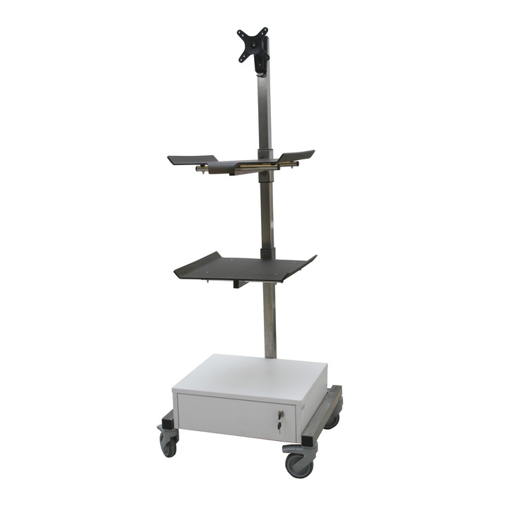 Carucior medical pentru endoscopie din inox cu 2 polite, EROND, 50x50x160 cm