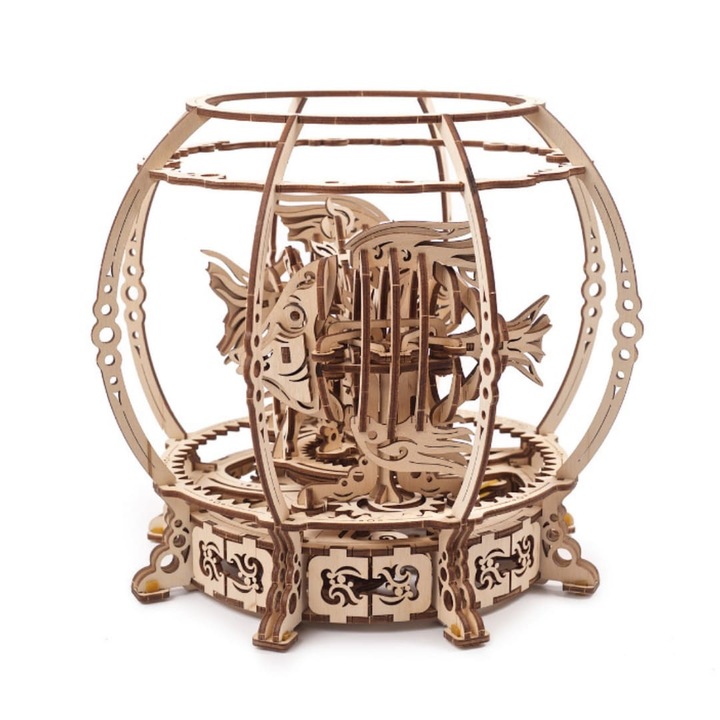 3D пъзел Ugears Механичен аквариум, механичен, 325 части, подарък за мъж