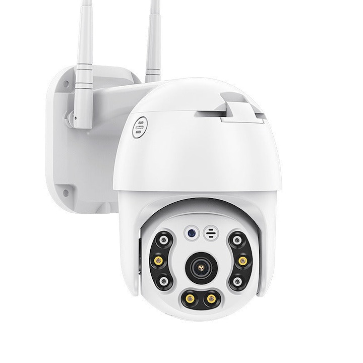 OEM WIFI térfigyelő kamera Q980 Pro, kültéri/beltéri, FullHD 2k, 10X zoom, forgatás, kétirányú kommunikáció, mozgásérzékelős hangriasztó, fehér