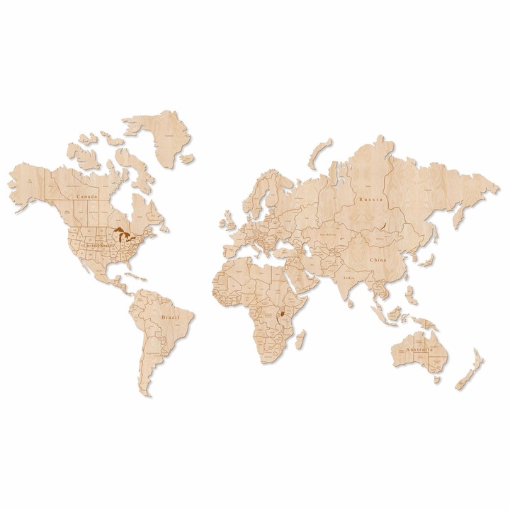 Карта на света за стена Lovie Exclusive, натурален, дърво, 200x120cm