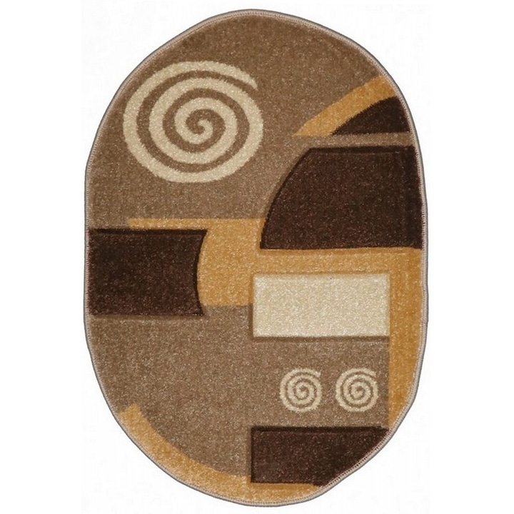 Frise szőnyeg, bézs/barna, ovális, 200 x 300 cm