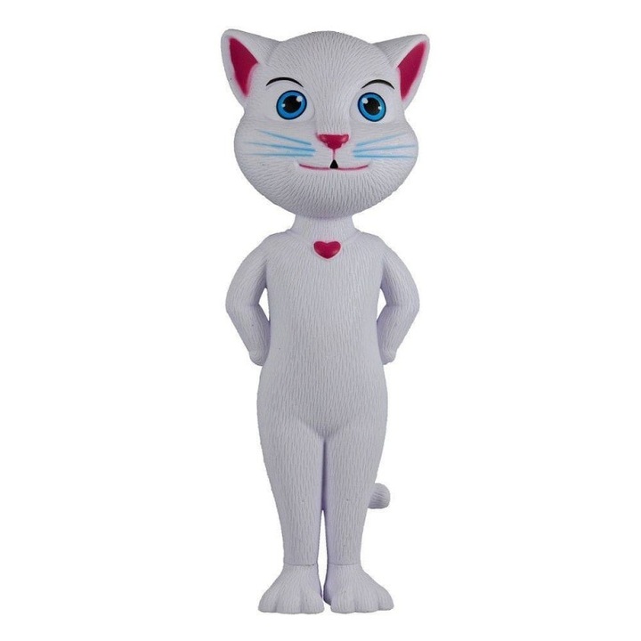 Jucarie Talking Angela Foxmag24, pisica inteligenta vorbitoare, alba, 25 cm