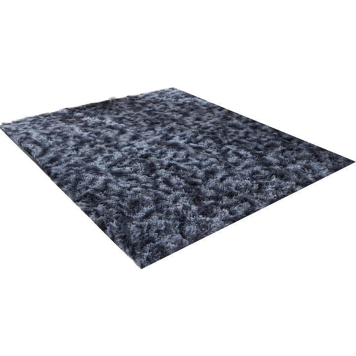 Мек килим, Flyme, Дълъг косъм, 160x230 см, черен, Полиестер