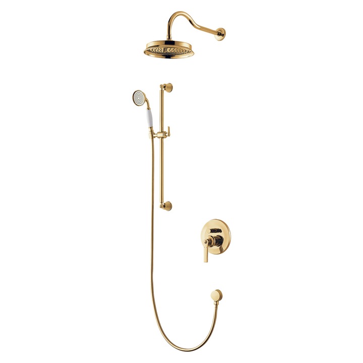 Sistem de dus OMNIRES Armance Vintage, finisaj PVD, Auriu, sistem glisant para dus, duze silicon Easy Clean, montaj incastrat