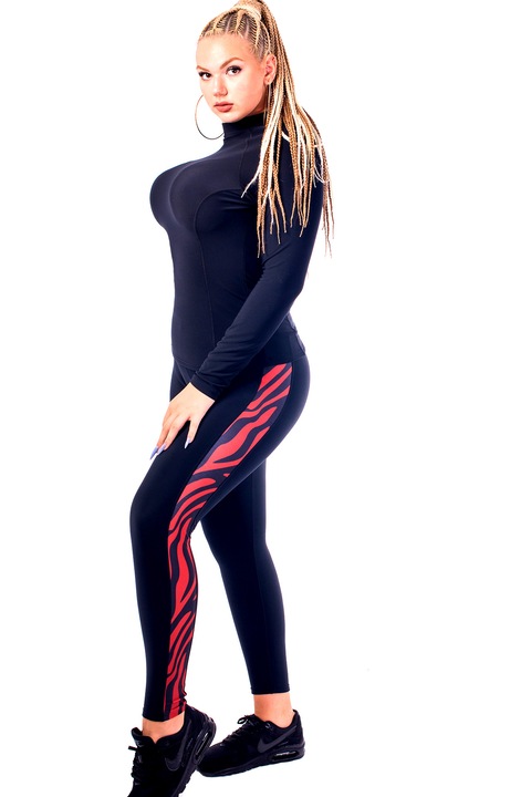 Дамски термо клин Alex Style 111-M1, С ликра, Висока талия, Черен/брик зебра принт , S