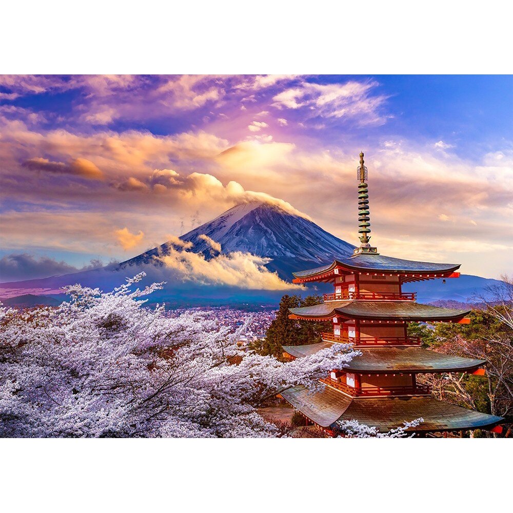 Set Puzzle 1000 piese Enjoy - Fuji Mountain in Spring, Japan si folii ...