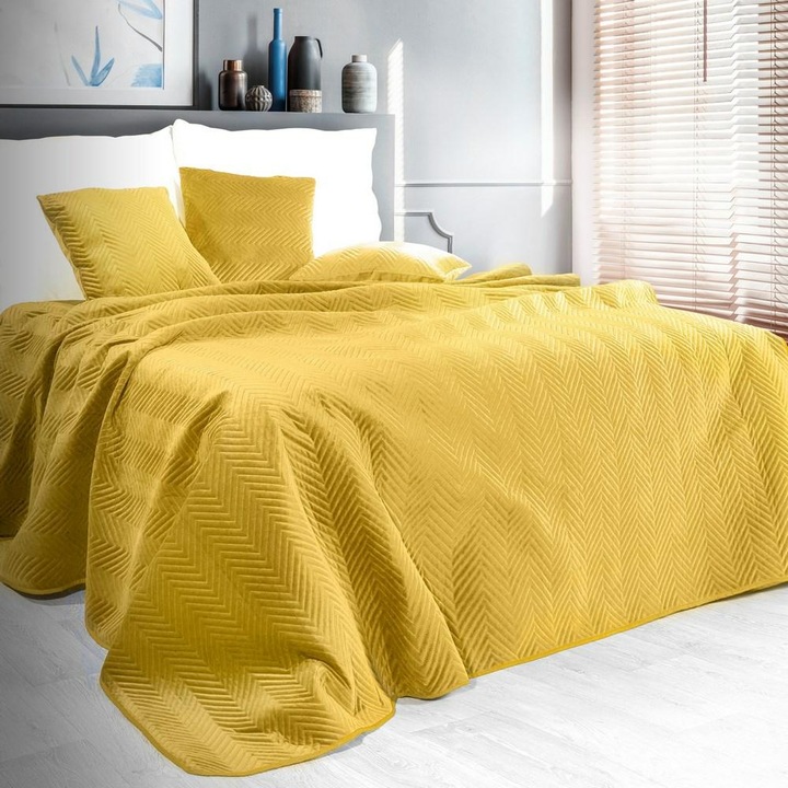 Покривало за легло, EUROFIRANY, полиестер, 200x220 см, жълто