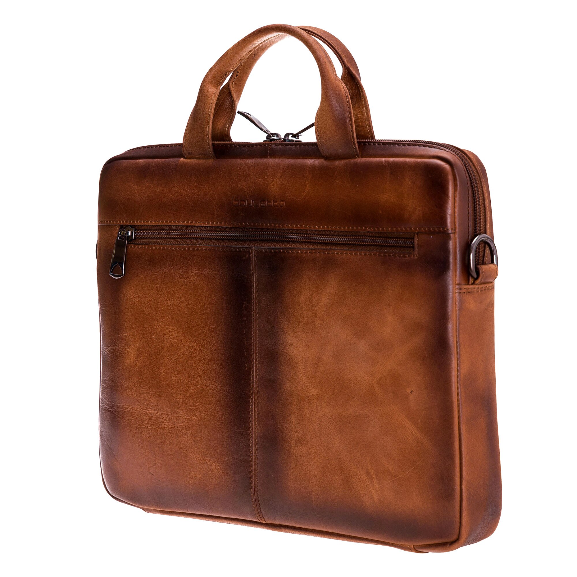 Geanta dimensiuni pana la 16 inch, MacBook Pro 16, MacBook Pro 15, iPad Pro 12.9 - Bouletta Apollo, piele moale naturala premium, cu manere si bareta de umar, Maro Burnished tan