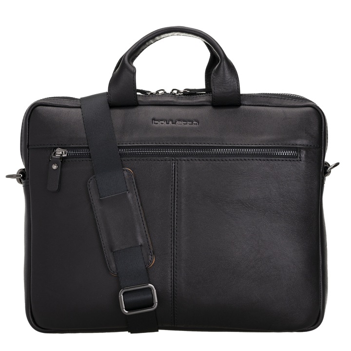 Prémium természetes puha bőrtáska, fogantyúval és vállpánttal, laptop, tablet 14 hüvelykig terjedő méretben, MacBook Pro 14 inch, MacBook Pro 13 inch, iPad Pro 12.9inch, Bouletta Apollo, Fekete Rustic black