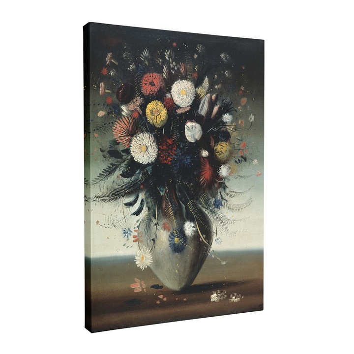 Tablou canvas, Intaglio, color, Clasic, Vaza cu Flori, print pe panza Premium, pentru living, hol, bucatarie 100 cm 140 cm